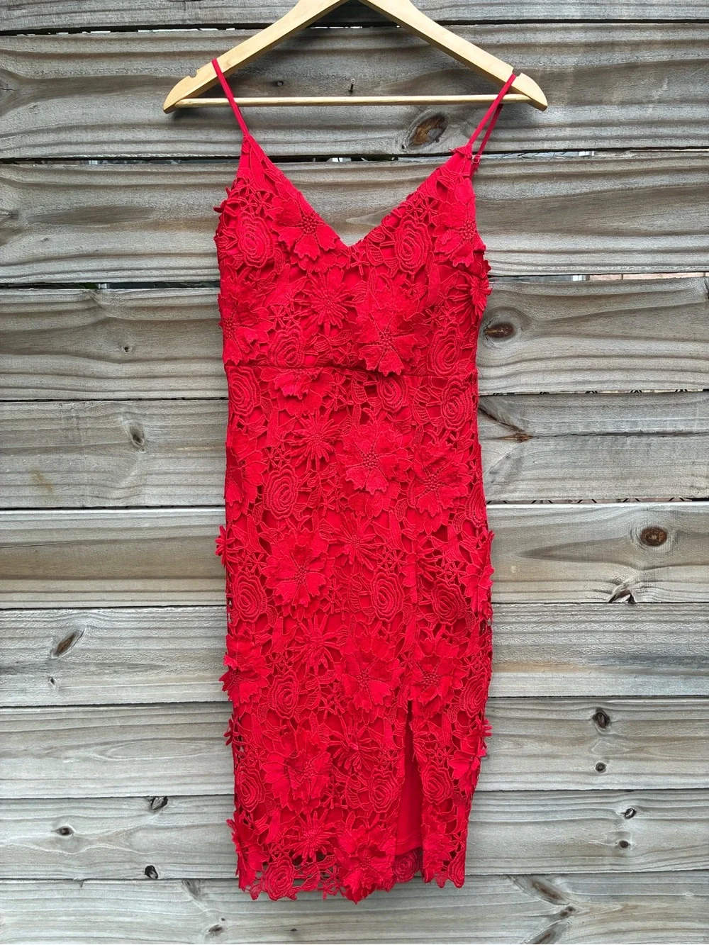 Lulus Steal Your Heart Red Crochet Lace Midi Dress XS Sleeveless Side Slit - Picture 4 of 11